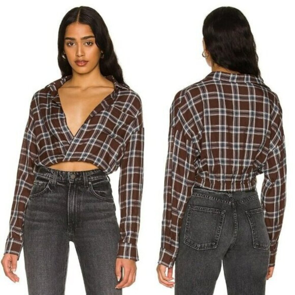 Superdown Rae Crop Top - Brown Plaid